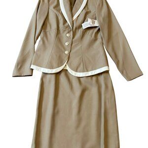 Kew Magram Collection Womens Beige & Cream Button-Up Blazer & Skirt Set Size 8